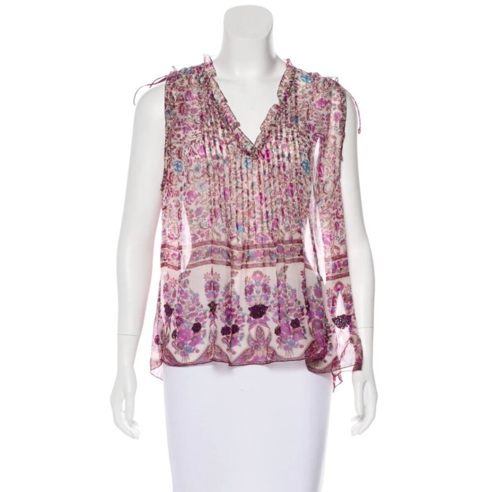 Zadig & Voltaire Sheer Floral Beaded Boho Sleeveless Blouse Print Top Sz S
